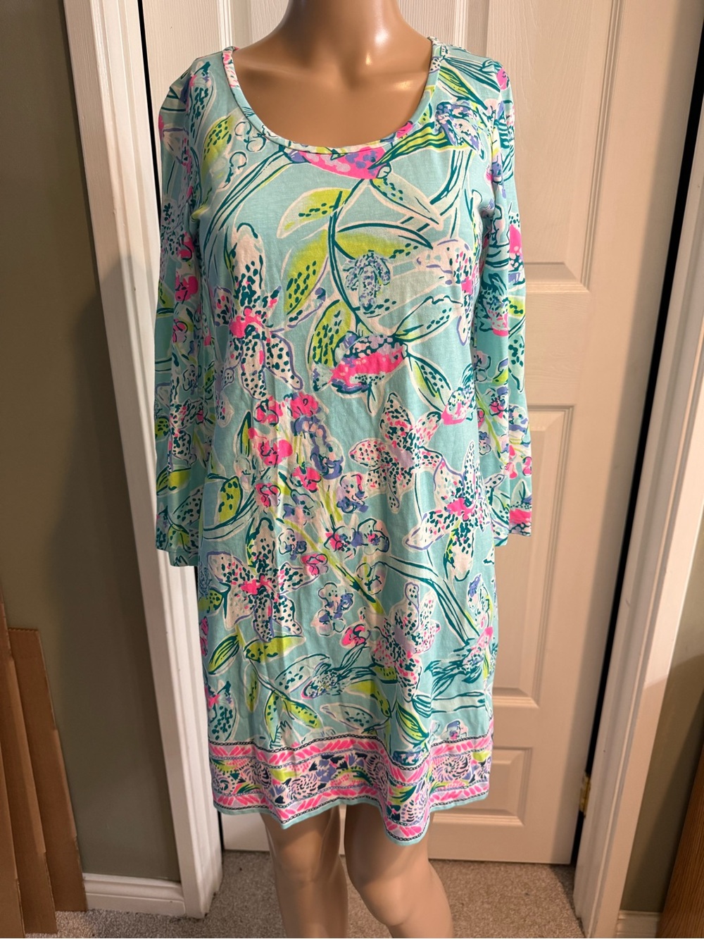 Lilly Pulitzer Beacon Dress Sway this Way Bali Blue Floral Print Cotton Dress XS
